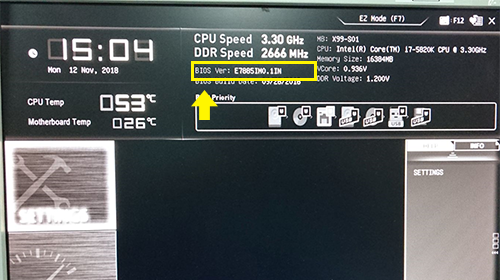デスクトップPC BIOSバージョン情報記載